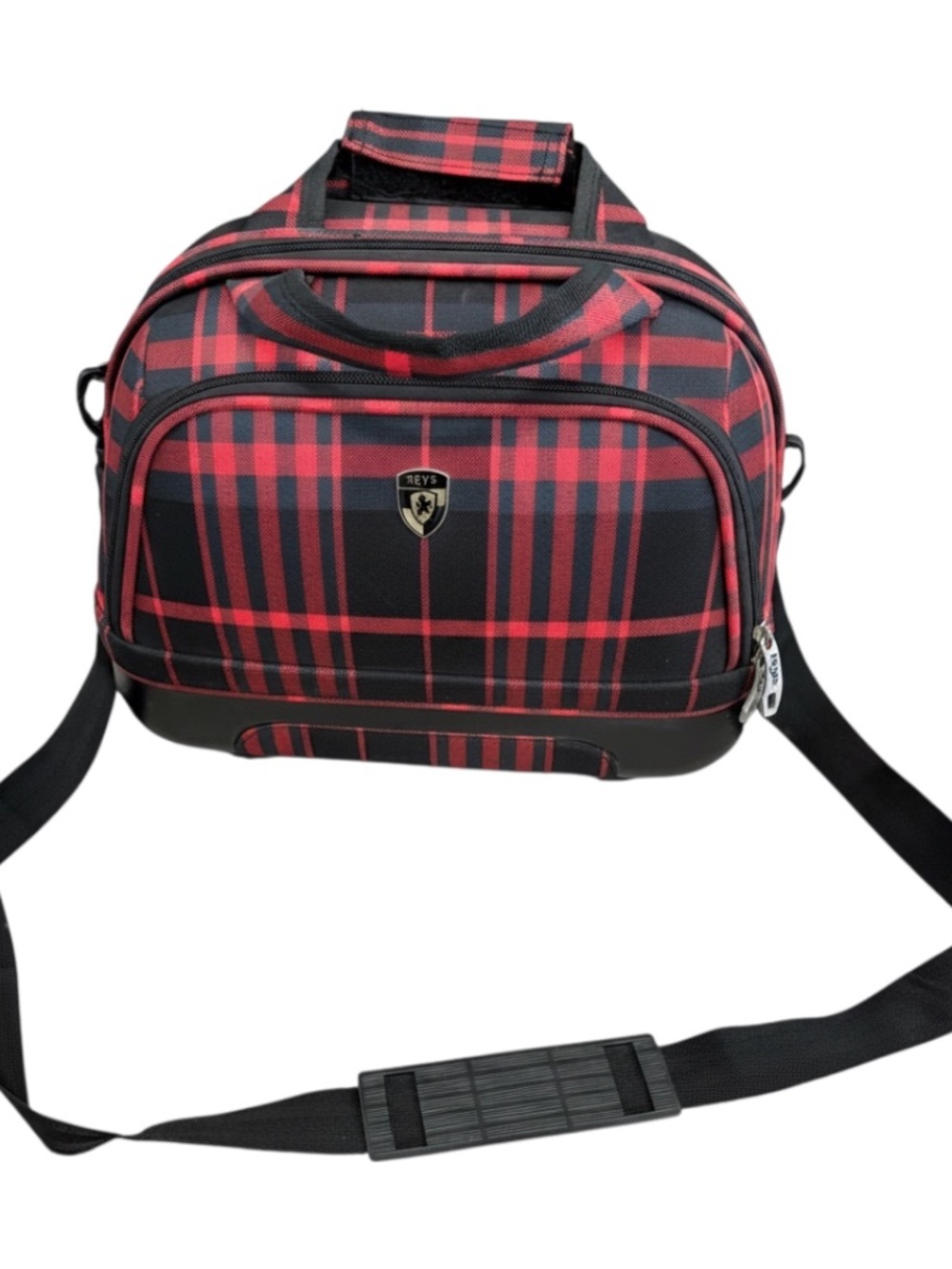 Heys Plaid Hybrid Hard Case Carry On Train Case  With Shoulder Strap Red & Black